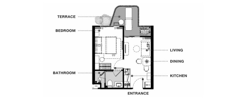 Планировка квартиры 1 спальня в ЖК The Balcony  № 11007 (2D)