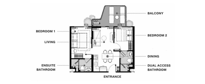 Apartment floor plan, 2 bedrooms in The Balcony  No. 11009 (2D)