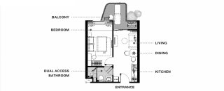 Apartment floor plan, 1 bedroom in The Balcony  No. 11008